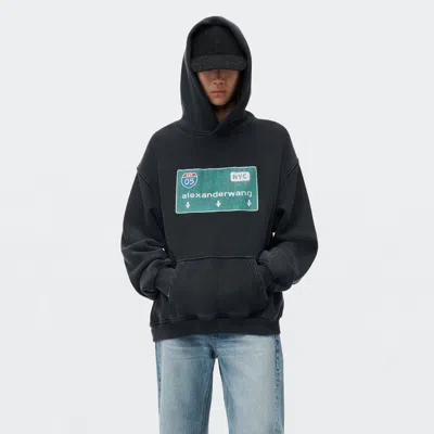 Alexander Wang Street Sign Graphic Hoodie In Washed Black