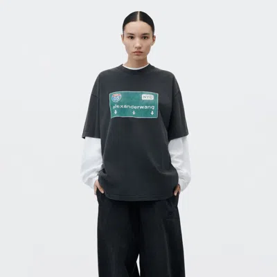 Alexander Wang Street Sign Graphic Tee In Washed Black