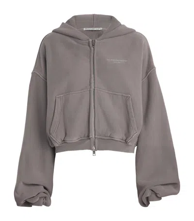 Alexander Wang Stretch-cotton Oversized Cropped Hoodie In Gray