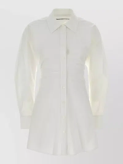 Alexander Wang Stretch Poplin Shirt Dress Long Sleeves Ruching In Neutral