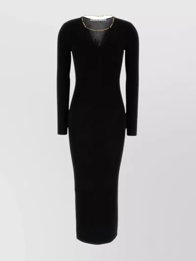 Alexander Wang Stretch Viscose Blend Dress With Gold-tone Detail In Black
