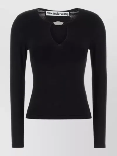 Alexander Wang Stretch Viscose Blend Fitted Long Sleeve Top In Black