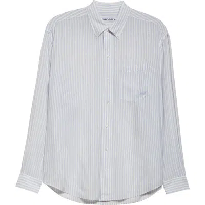 Alexander Wang Stripe Oversize Silk Chiffon Button-down Shirt In Oxford Blue/white