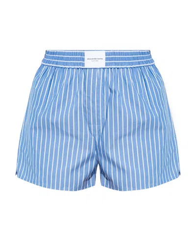 Alexander Wang Striped Cotton Boxer Shorts In Blue