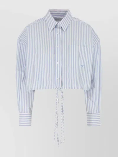 Alexander Wang Striped Drawstring Oxford Shirt With Pocket In Blue