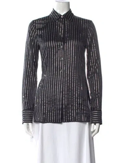 Pre-owned Alexander Wang Striped Long Sleeve Button-up Top In Black
