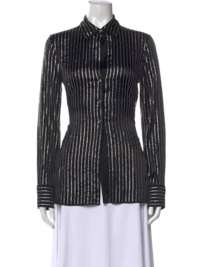 Pre-owned Alexander Wang Striped Long Sleeve Button-up Top In Black