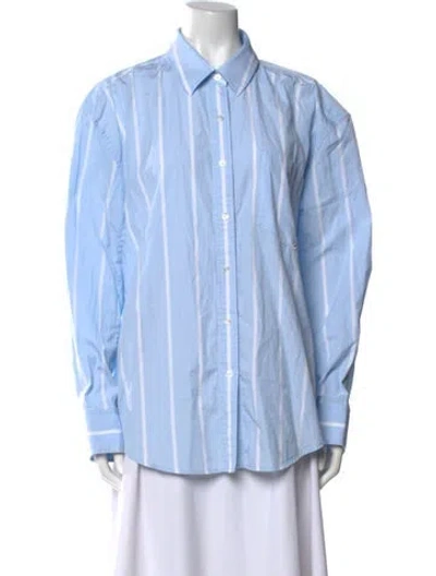 Pre-owned Alexander Wang Striped Long Sleeve Button-up Top In Blue