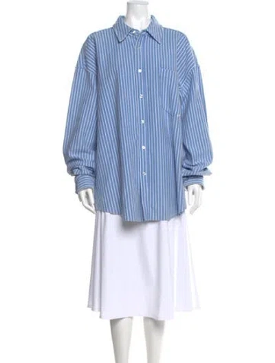 Pre-owned Alexander Wang Striped Long Sleeve Button-up Top In Blue