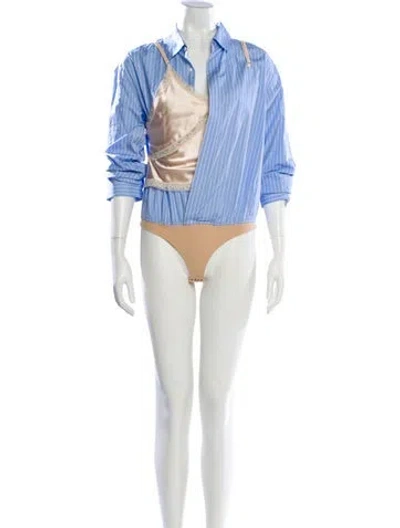 Pre-owned Alexander Wang Striped Long Sleeve Button-up Top In Blue