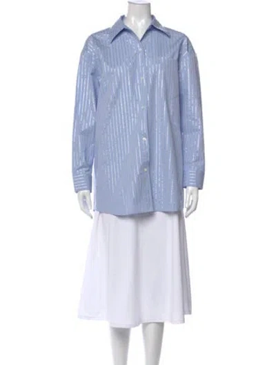 Pre-owned Alexander Wang Striped Long Sleeve Button-up Top In Blue