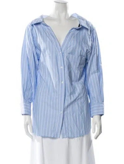 Pre-owned Alexander Wang Striped Long Sleeve Button-up Top In Blue