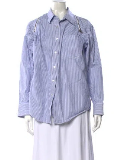Pre-owned Alexander Wang Striped Long Sleeve Button-up Top In Blue