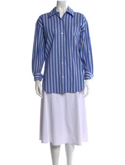 Pre-owned Alexander Wang Striped Long Sleeve Button-up Top In Blue