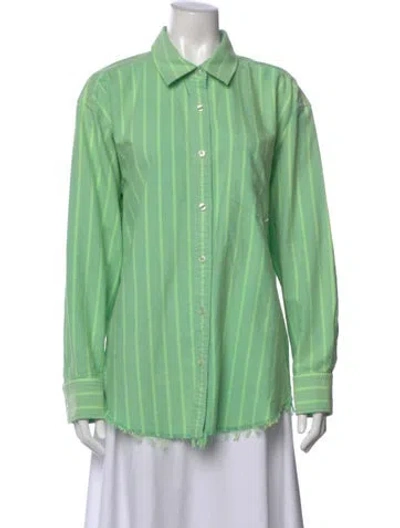 Pre-owned Alexander Wang Striped Long Sleeve Button-up Top In Green
