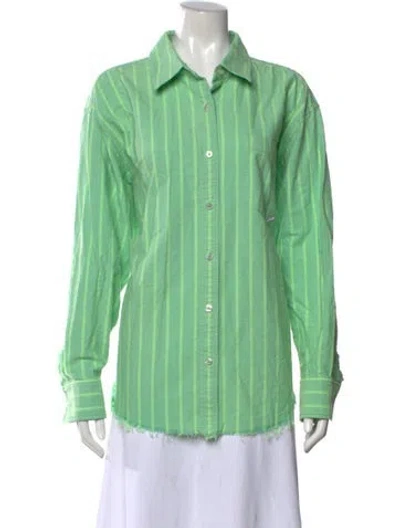 Pre-owned Alexander Wang Striped Long Sleeve Button-up Top In Green