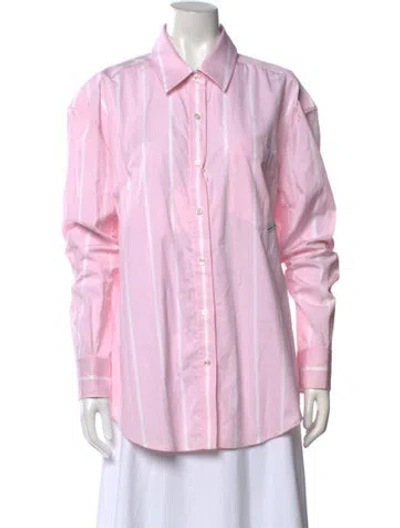 Pre-owned Alexander Wang Striped Long Sleeve Button-up Top W/ Tags In Pink