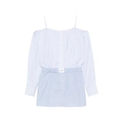 Alexander Wang Striped Off-shoulder Cotton Dress In Blue