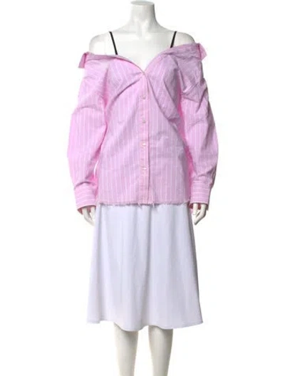 Pre-owned Alexander Wang Striped Off-the-shoulder Button-up Top In Pink