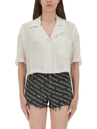 Alexander Wang Striped Shirt With Embroidered Logo In White