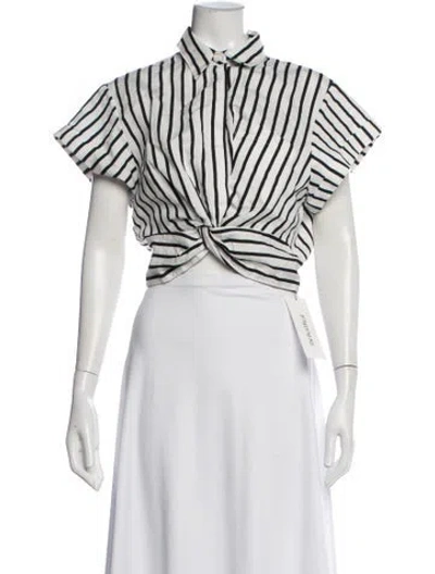 Pre-owned Alexander Wang Striped Short Sleeve Crop Top In White