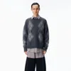 Alexander Wang Studded Argyle Crewneck Pullover In Gray