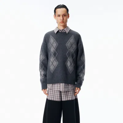 Alexander Wang Studded Argyle Crewneck Pullover In Gray