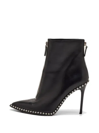 Pre-owned Alexander Wang Studded Pointed-toe Ankle Boots In Black
