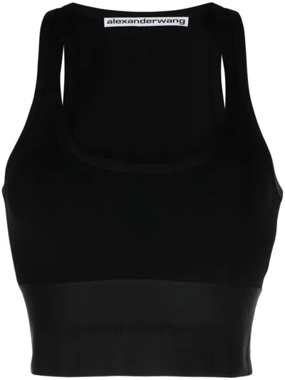 ALEXANDER WANG STYLISH BLACK STRETCH CROP TANK