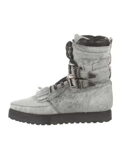 Pre-owned Alexander Wang Suede Combat Boots In White