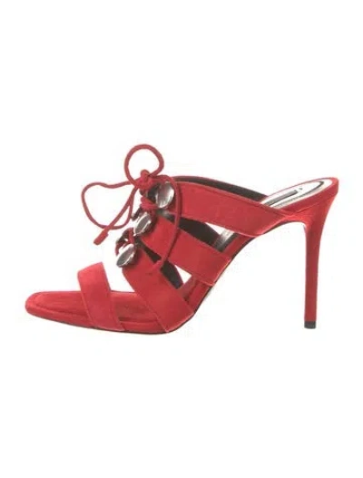 Pre-owned Alexander Wang Suede Studded Accents Gladiator Sandals In Red