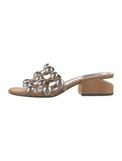 Pre-owned Alexander Wang Suede Studded Accents Slides In Neutrals