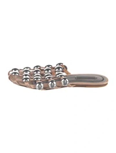Pre-owned Alexander Wang Suede Studded Accents Slides In Neutrals/silver