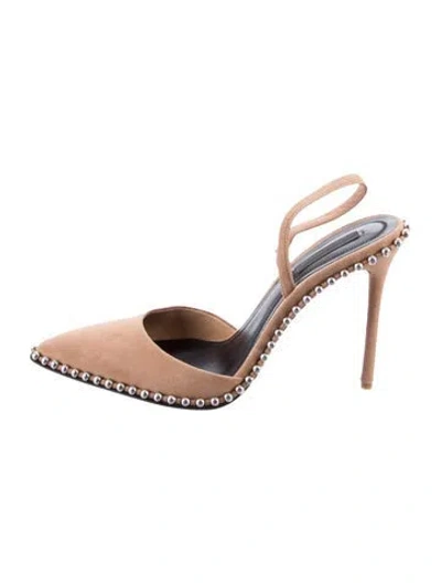 Pre-owned Alexander Wang Suede Studded Accents Slingback Pumps In Neutral
