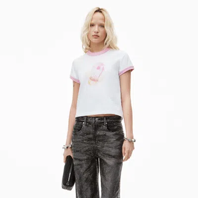 Alexander Wang Sugar Baby Ringer Tee In Cotton Jersey In White/pink