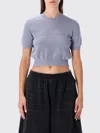 Alexander Wang Cropped Ribbed Chenille Sweater With Logo In Gray