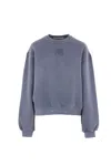 Alexander Wang Omens Crewneck Logo-embroidered Cotton-blend Sweatshirt Washed Blue Ink In Blue