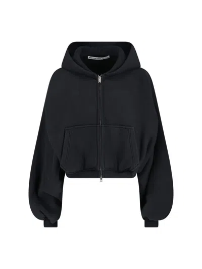 Alexander Wang Hooded Cropped Knitwear Long Sleeves In Black