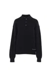 Alexander Wang Black Stretch Wool Blend Polo Shirt In Black