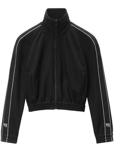 Alexander Wang Logo-tape Cropped Track Jacket In Black