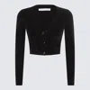 Alexander Wang Cropped Crystal-embellished Stretch-knit Top In Black