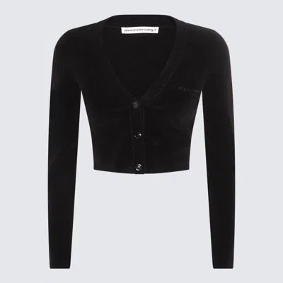 Alexander Wang Cropped Crystal-embellished Stretch-knit Top In Black