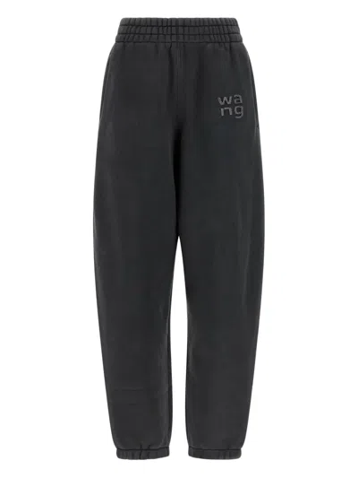 Alexander Wang Hotfix Logo Relaxed Cotton Blend Sweatpants In Black