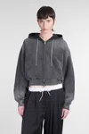 Alexander Wang Cropped Zip-up Hoodie With Crystal Hotfix Drawcord In Grey