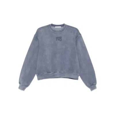 Alexander Wang Puff Logo Sweatshirt In Structured Terry In Blue