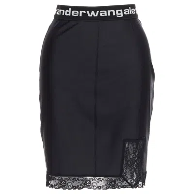 Pre-owned Alexander Wang T  Black Lace Trim Logo Tape Waistband Mini Skirt Xs