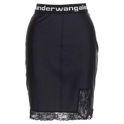Pre-owned Alexander Wang T  Black Lace Trim Logo Tape Waistband Mini Skirt Xs
