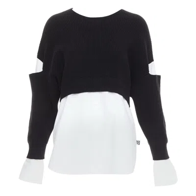 Pre-owned Alexander Wang T  Black White Cotton Blend Hybrid Cropped Sweater Shirt Top Xs