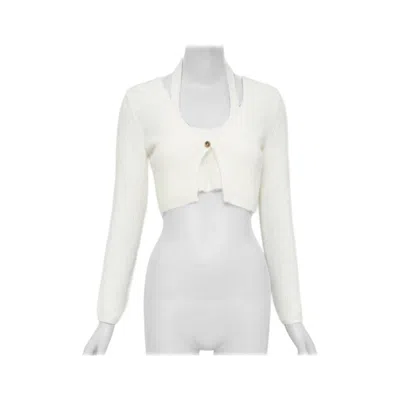 Pre-owned Alexander Wang T  Cream Alpaca Blend Halter Crop Deconstructed Cardigan S In White