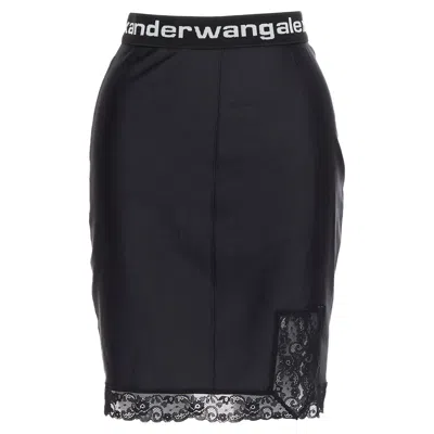 Alexander Wang T  Lace Trim Logo Tape Waistband Mini Skirt In Black